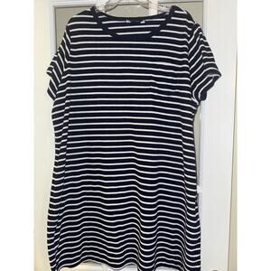 Lands End T-Shirt Dress Size 2X Navy Blue white swim cover up Terry Cloth
